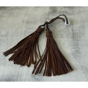 Patricia Nash Genuine Leather Double Tassel Handbag Charm Brown Tan